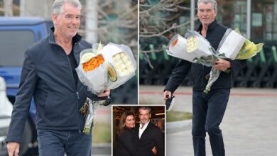Photo of EXCLUSIVE: Everything’s coming up roses! Silver fox Pierce Brosnan is seen picking up bouquets of flowers in Malibu days before the release of his new film