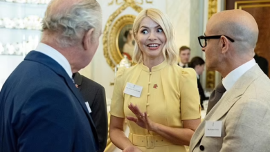 Photo of Holly Willoughby meets the King after leaving This Morning early: Presenter laughs with Charles at Buckingham Palace after awkward kiss with Phillip Schofield on the sofa amid claims he’s facing axe over pair’s feud
